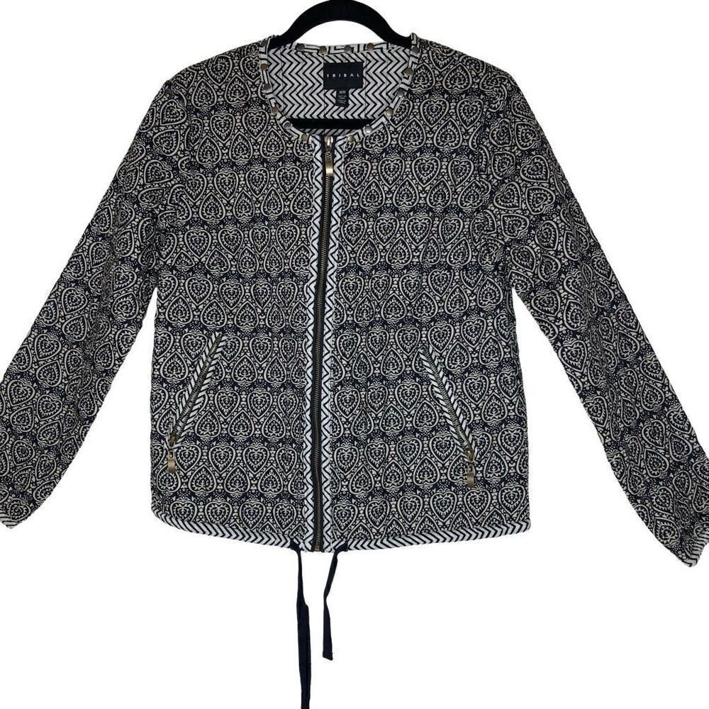 Tribal Mixed Print Quilted Cotton Lagenlook Retro Boxy Jacket Size M